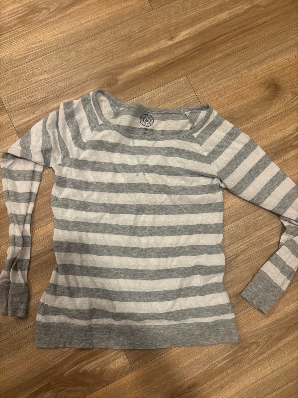 SO Gray & White Striped Long Sleeve Tee